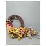 Fall Wreath, Rug Beater with Faux Flowers