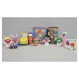 M&M candy dispensers, tops, tins, burger king toy