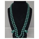 Green Beaded Necklace with Green Hoop Earrings