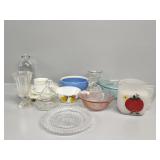 Candy dish, milk bottle, assorted glassware