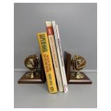 Brass and Wooden Globe Bookends, Cookbooks