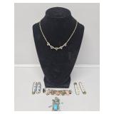 Gold Toned Necklace with Hearts, Owl Pendant