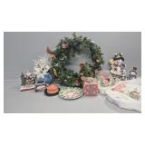 Garland, snowmen, Christmas ornaments, candle