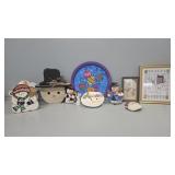 Snowmen, Christmas plates, birdhouse