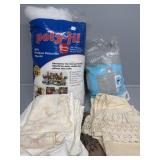 Tote with Poly-fil, material, blankets