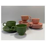 Fiesta Ware Rose teacups (4), Forest Green (2)