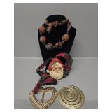 Beaded Fabric Necklace, Plastic Buckles