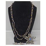 Gold Toned Pin with Blue Gems and Matching