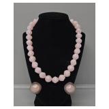 Vintage Beaded Faux Rose Quartz Necklace and