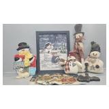 Snowmen picture, stuffed snowmen, reindeer