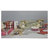 Merry Christmas, 2 reindeer, 2 bells, ornaments,