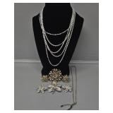 Silver Toned Necklaces, Floral Pins and Clip On