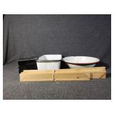 Enamel Coated Pans, Wood Trim