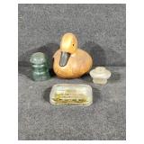 Duck Bookend, Paperweight, Glass Insulator