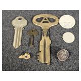 Large Keys, Plastic Tokens, Lions Club Pin