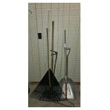 Shovel, rake, tined rake, pitch fork, more