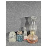 Oil Lamp, Blue Ball Jar, Ionia Glass Beverage