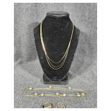 14K Gold Ring, Gold Toned Necklaces(2)
