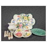 Floral Painted Relish Dishes, Ceramic Shoes
