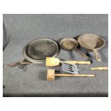 Cast Iron Skillets, Spatula, Masher