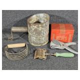 Vintage Kitchen Supplies: Sifter, Masher, Juicer