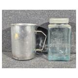 Stainless Steel Cup, Blue Squared Jar with Lid