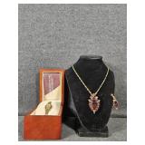 Gold Toned Timex Watch, Purple Rhinestone