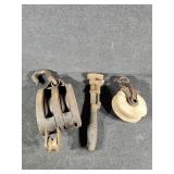 Vintage Pulleys and Wrench