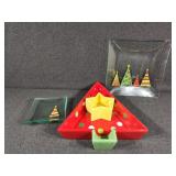 Christmas Tree Platter w Serving Plate and Plates