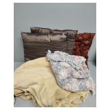 Decorative Pillows (3) and Throw Blanket