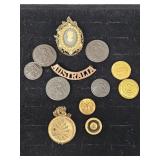 Cameo Pendant with Chain, Military Buttons