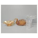 Carnival Glass Swan, Cut Glass Pedestal Dish,