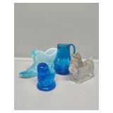 Blue Glass Shoe, Bird, Clear Glass Dog