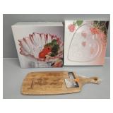 Wooden Cutting Board, Hostess Glass Bowl