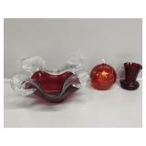Ruby and Clear Glass Bowl, Red Glass Small