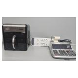 Paper shredder, powerstrip, power calculator