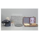 Travel games, rubix cube, tin, match holder