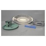 Butter Dish, Platter, Vintage Tin Cup and Plate