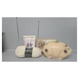 Tai Chi, piggy bank, yarn, knitting needles size