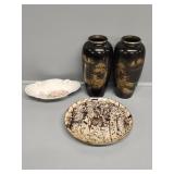 Metal Oriental Vase, Decorative Plates