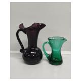 Amethyst Glass Pitcher, Green Glass Pitcher