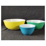 Pyrex Bowls: Yellow, Green, Blue