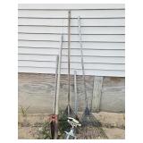 Sprinkler, 2 Rakes, Post Hole Digger(broken)