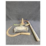 Vintage Hand Scythe, Dust Pan, Skinner and Spoon