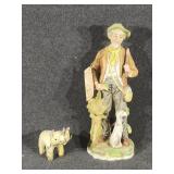 Vintage Old Man Figurine with Wooden Elephant