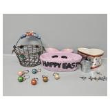 Wire Basket, Ceramic Easter Dish, Heart Bowl,