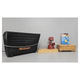 Wooden box, Little Giant accessories, vise,