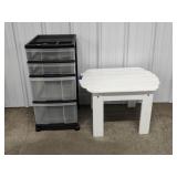 Plastic 4 Drawer Organizer and White Table