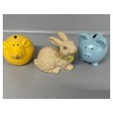 Ceramic Bunny, 2 piggy banks