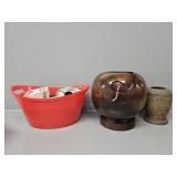 Yarn Bowl, Pottery Vase, Red Plastic Bins, W